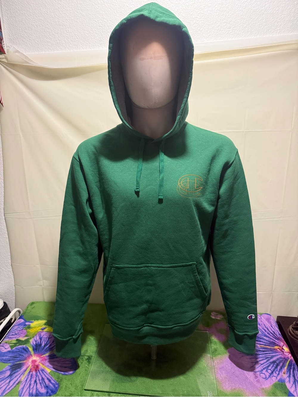 Champion Green Hooded Sweatshirt with Subtle Logo